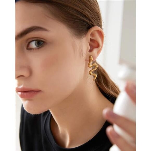 Vivid 18K Gold Plated Snake Dangle Earrings for Women – Stainless Steel - Picture 6 of 8